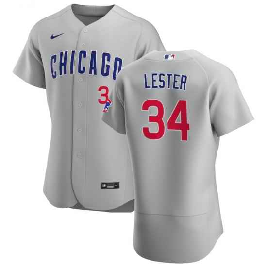 Men Chicago Cubs 34 Jon Lester Men Nike Gray Road 2020 Flex Base Team Jersey